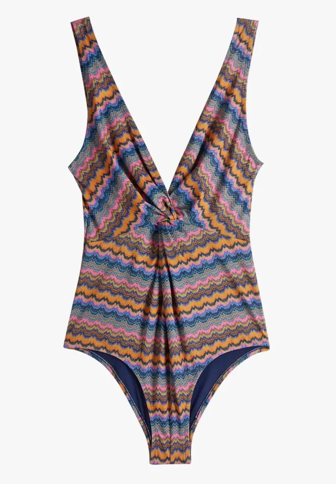Hush Swimwear and Beachwear Women Zig Zag Front Twist Swimsuit Abstract Zig Zag