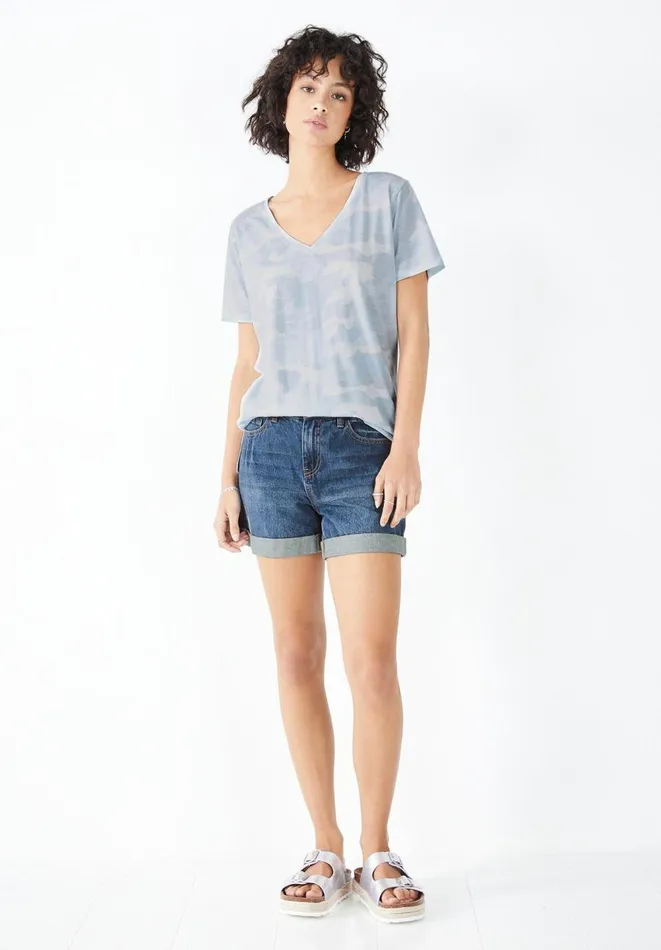 Hush Tops and Tshirts Women Camo VNeck Relaxed TShirt Pale Blue Camo