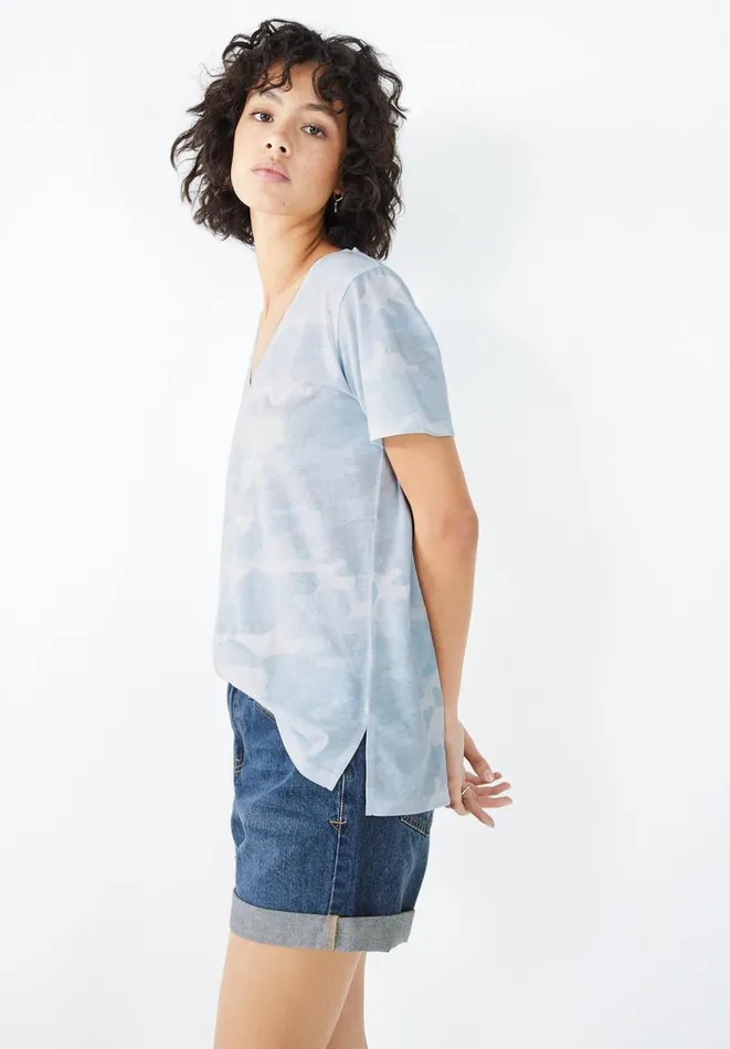 Hush Tops and Tshirts Women Camo VNeck Relaxed TShirt Pale Blue Camo