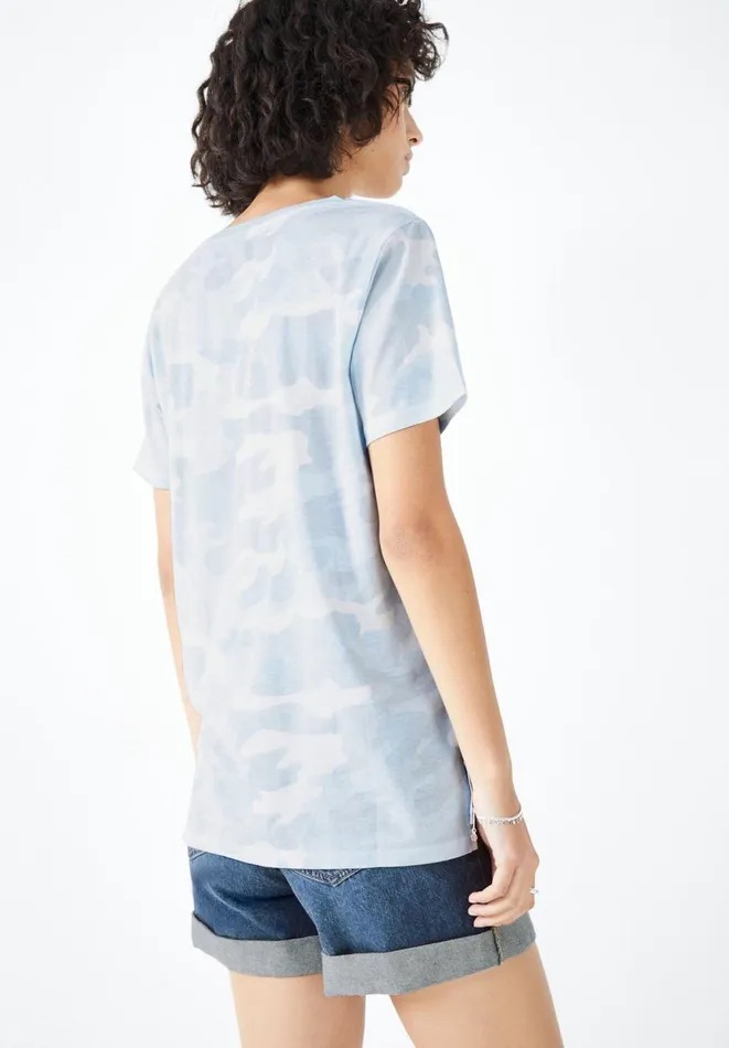 Hush Tops and Tshirts Women Camo VNeck Relaxed TShirt Pale Blue Camo