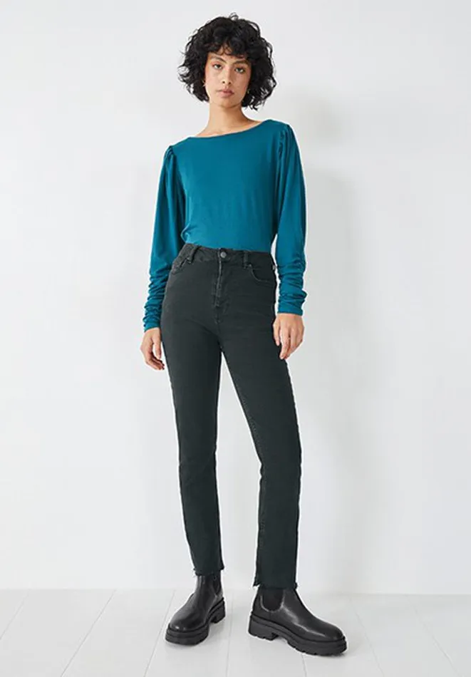 Hush Tops and Tshirts Women Charlotte Ruched Sleeve Jersey Top Dark Teal Blue Hush Tops and Tshirts Women Charlotte Ruched Sleeve Jersey Top Dark Teal Blue