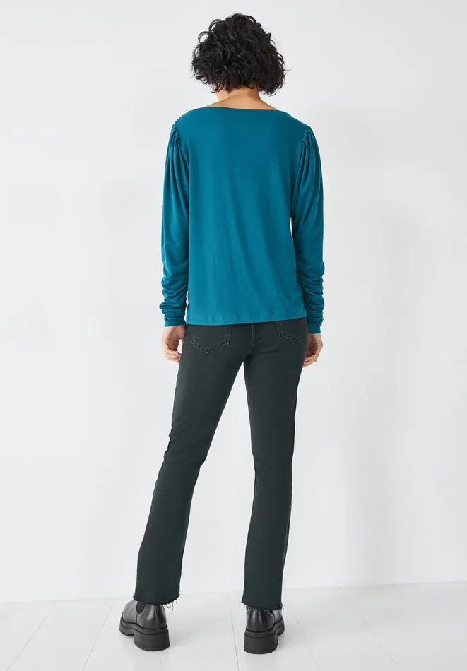 Hush Tops and Tshirts Women Charlotte Ruched Sleeve Jersey Top Dark Teal Blue Hush Tops and Tshirts Women Charlotte Ruched Sleeve Jersey Top Dark Teal Blue
