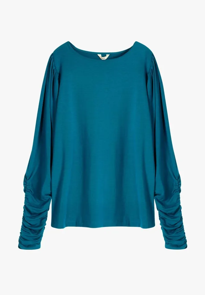 Hush Tops and Tshirts Women Charlotte Ruched Sleeve Jersey Top Dark Teal Blue Hush Tops and Tshirts Women Charlotte Ruched Sleeve Jersey Top Dark Teal Blue