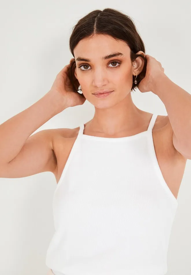 Hush Tops and Tshirts Women Como Ribbed Vest Top White Hush Tops and Tshirts Women Como Ribbed Vest Top White