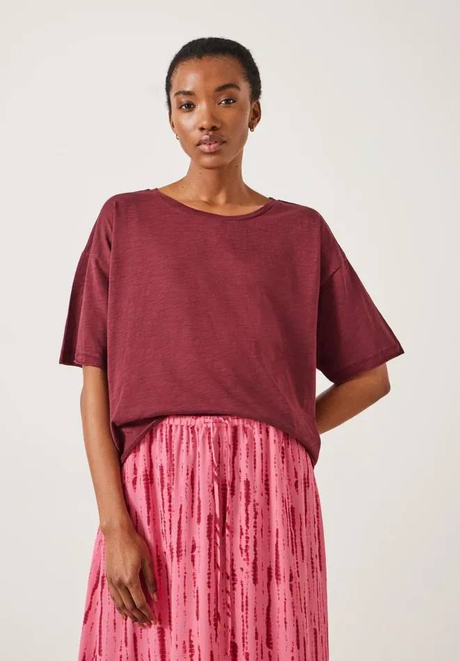 Hush Tops and Tshirts Women Cora Cotton Dropped Shoulder TShirt Rust