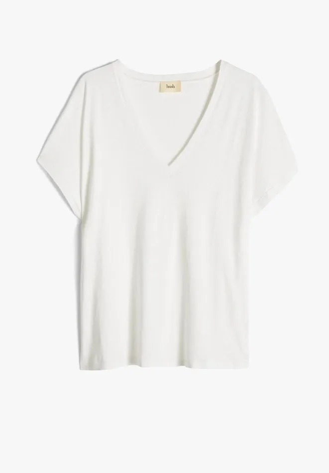 Hush Tops and Tshirts Women Danny Linen VNeck TShirt White Hush Tops and Tshirts Women Danny Linen VNeck TShirt White