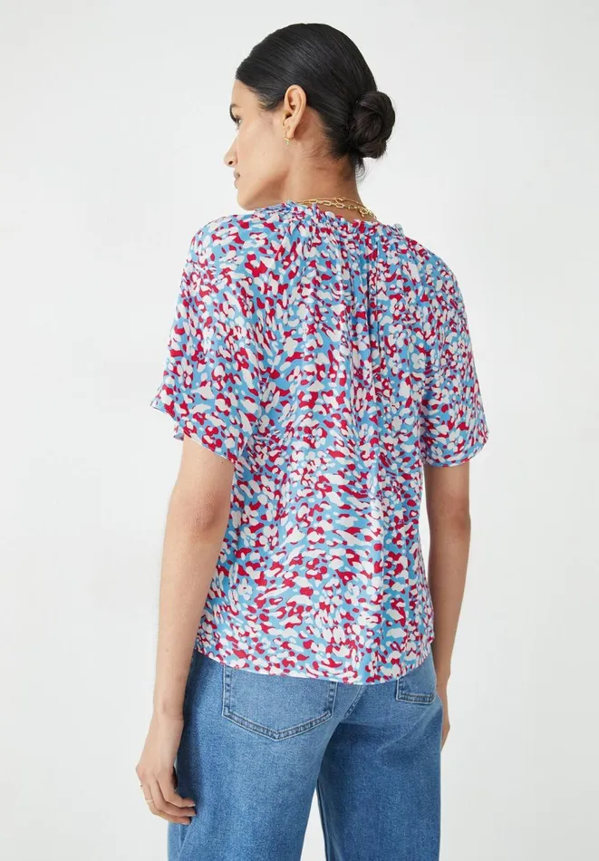 Hush Tops and Tshirts Women Elle Tie Neck Top Animal Mark Floral Bluered