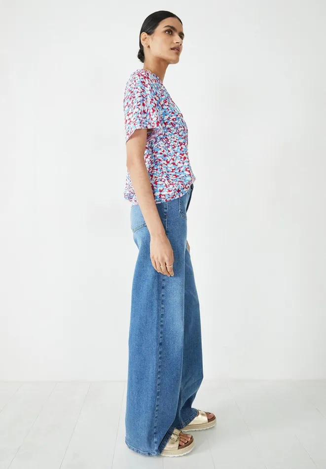 Hush Tops and Tshirts Women Elle Tie Neck Top Animal Mark Floral Bluered