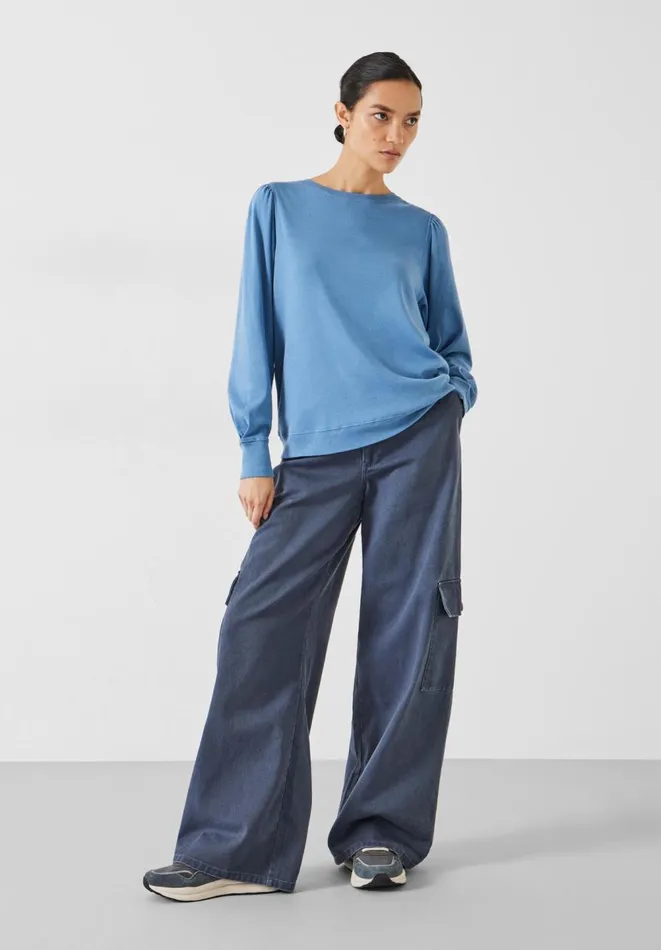 Hush Tops and Tshirts Women Emily Puff Sleeve Jersey Top Dusty Blue Hush Tops and Tshirts Women Emily Puff Sleeve Jersey Top Dusty Blue
