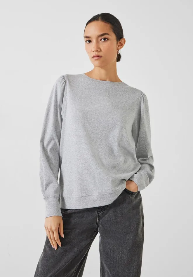 Hush Tops and Tshirts Women Emily Puff Sleeve Jersey Top Grey Marl