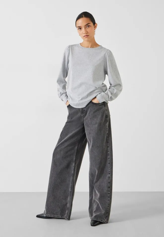 Hush Tops and Tshirts Women Emily Puff Sleeve Jersey Top Grey Marl