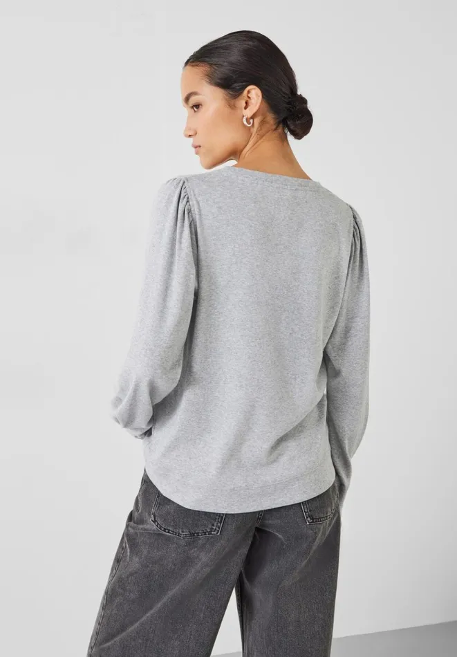 Hush Tops and Tshirts Women Emily Puff Sleeve Jersey Top Grey Marl
