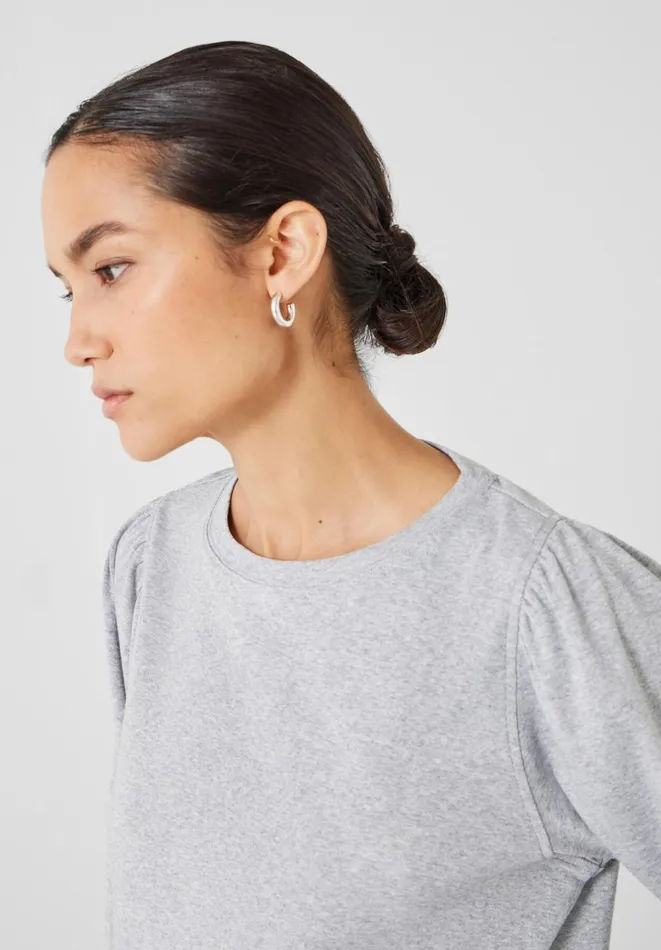 Hush Tops and Tshirts Women Emily Puff Sleeve Jersey Top Grey Marl