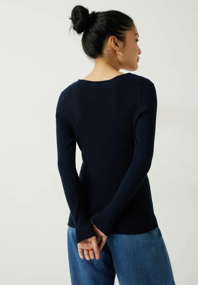 Hush Tops and Tshirts Women Engineered Rib Knitted Top Black Hush Tops and Tshirts Women Engineered Rib Knitted Top Black