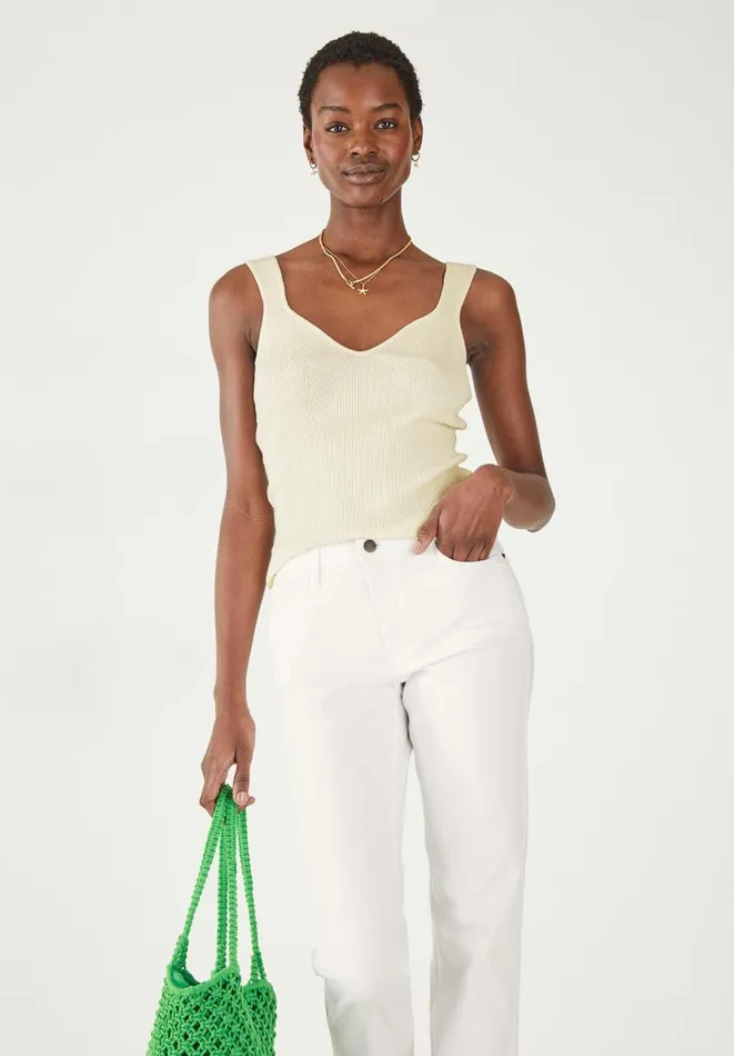 Hush Tops and Tshirts Women Engineered Rib Knitted Vest Ecru Hush Tops and Tshirts Women Engineered Rib Knitted Vest Ecru