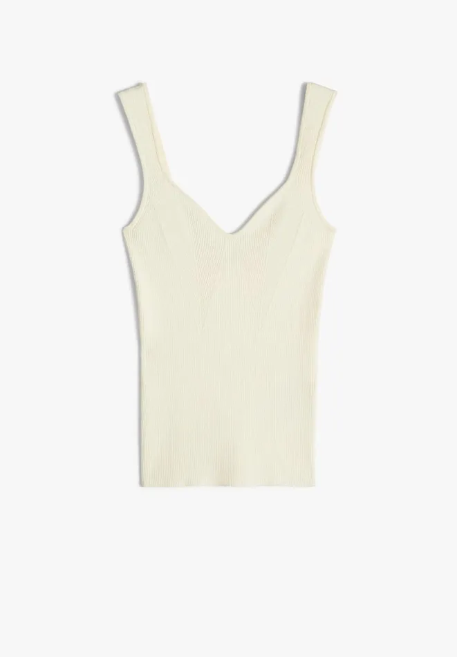 Hush Tops and Tshirts Women Engineered Rib Knitted Vest Ecru Hush Tops and Tshirts Women Engineered Rib Knitted Vest Ecru