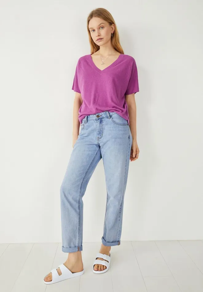 Hush Tops and Tshirts Women Eva Linen Blend Knitted TShirt Bright Vivid Viola