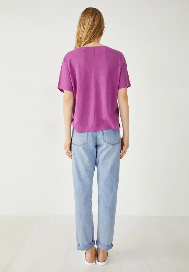 Hush Tops and Tshirts Women Eva Linen Blend Knitted TShirt Bright Vivid Viola