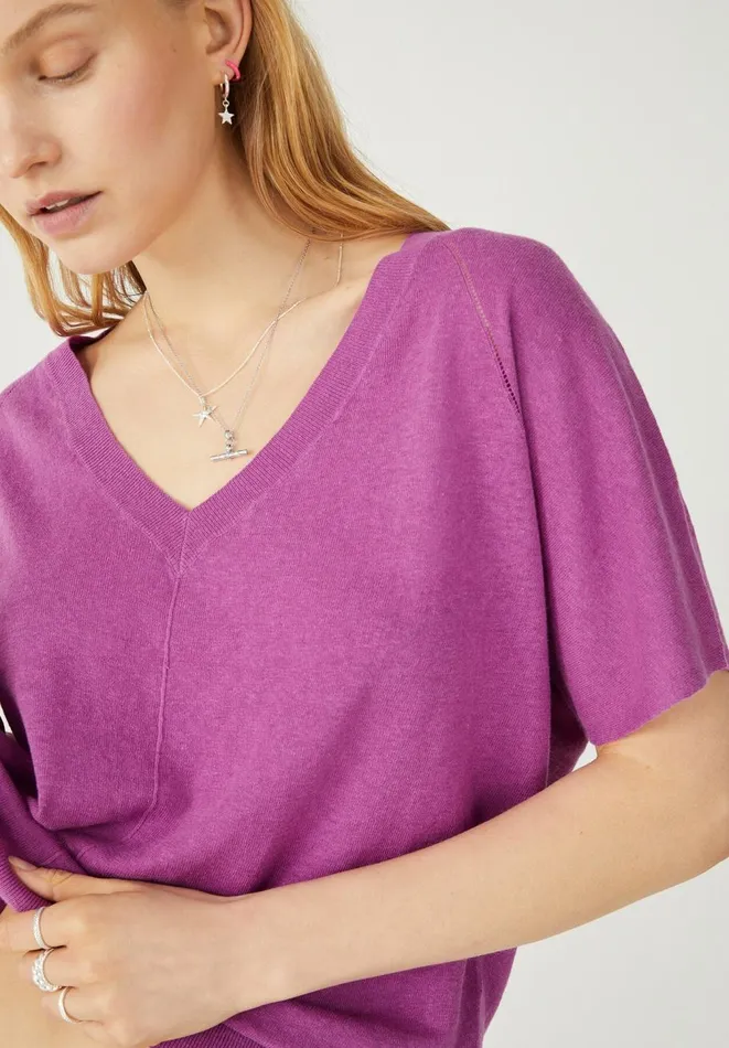 Hush Tops and Tshirts Women Eva Linen Blend Knitted TShirt Bright Vivid Viola