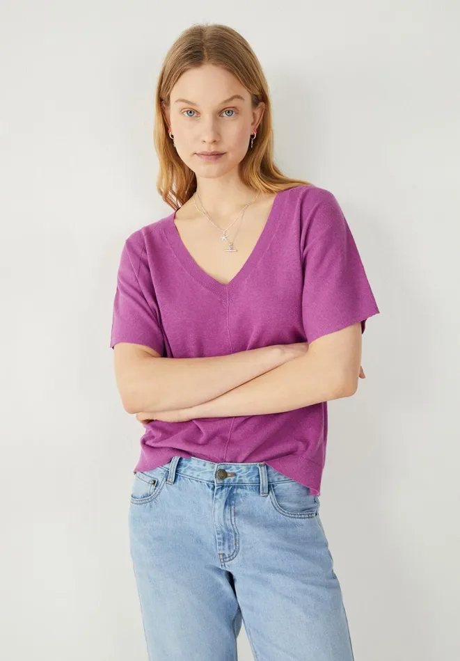 Hush Tops and Tshirts Women Eva Linen Blend Knitted TShirt Bright Vivid Viola