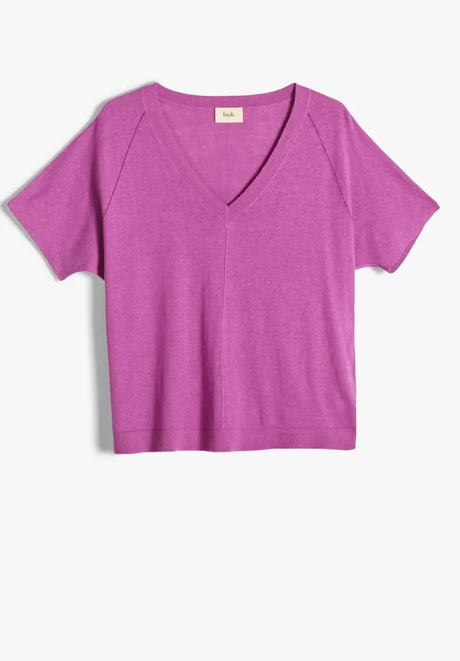 Hush Tops and Tshirts Women Eva Linen Blend Knitted TShirt Bright Vivid Viola