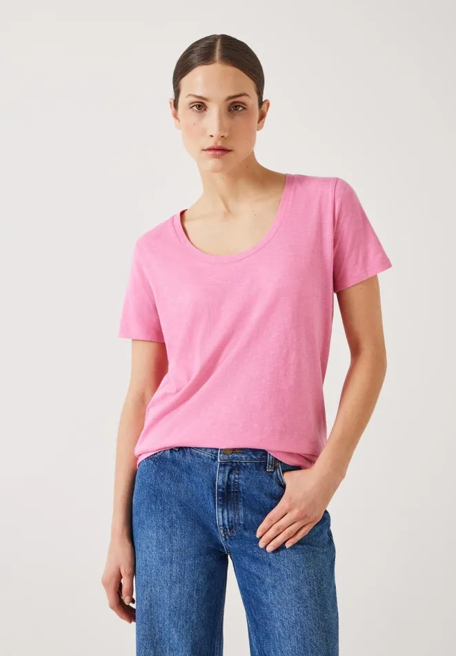 Hush Tops and Tshirts Women Hari Scoop Neck Cotton Slub TShirt Strawberry Pink