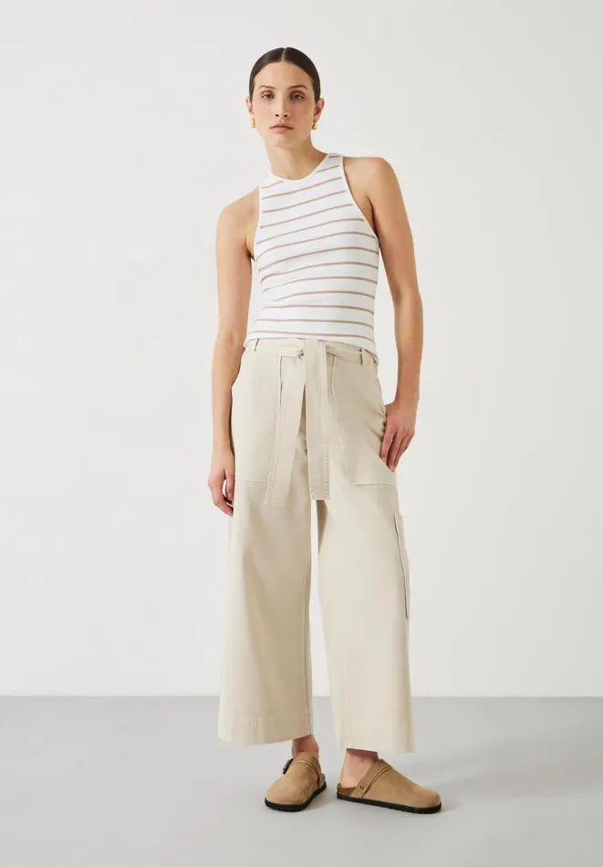 Hush Tops and Tshirts Women Ines Striped Cotton Ribbed Vest White