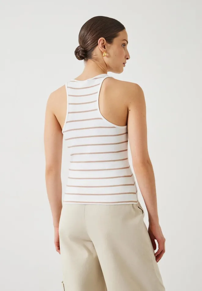 Hush Tops and Tshirts Women Ines Striped Cotton Ribbed Vest White