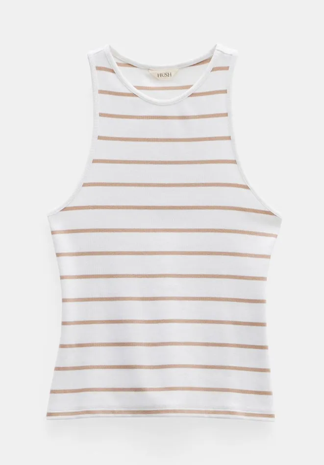 Hush Tops and Tshirts Women Ines Striped Cotton Ribbed Vest White