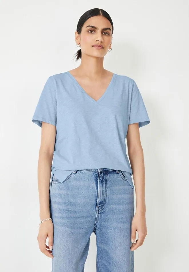 Hush Tops and Tshirts Women Kali Cotton Slub VNeck TShirt Soft Blue