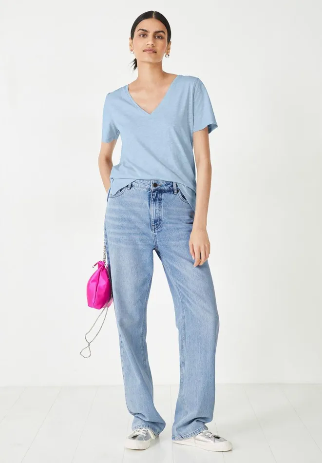 Hush Tops and Tshirts Women Kali Cotton Slub VNeck TShirt Soft Blue Hush Tops and Tshirts Women Kali Cotton Slub VNeck TShirt Soft Blue