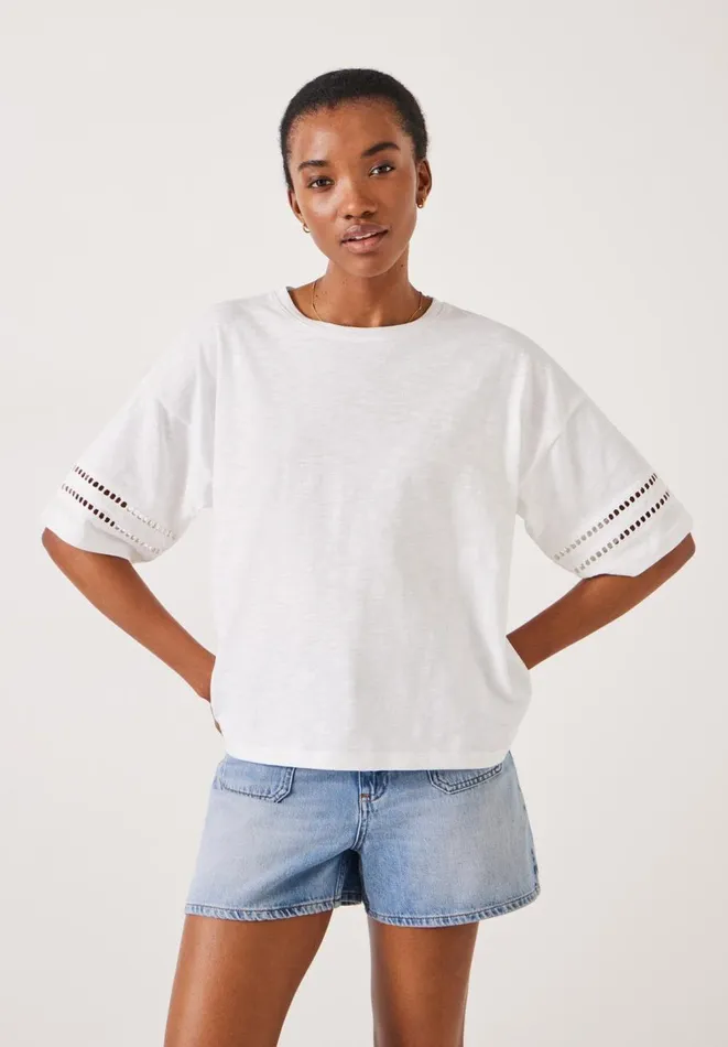 Hush Tops and Tshirts Women Lucie Lace Detail TShirt White