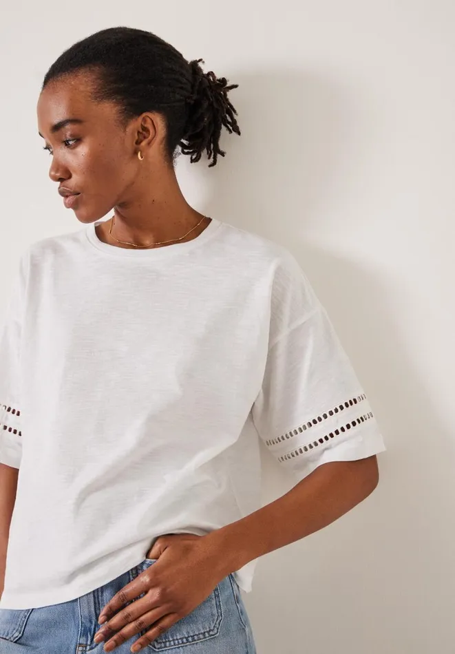 Hush Tops and Tshirts Women Lucie Lace Detail TShirt White