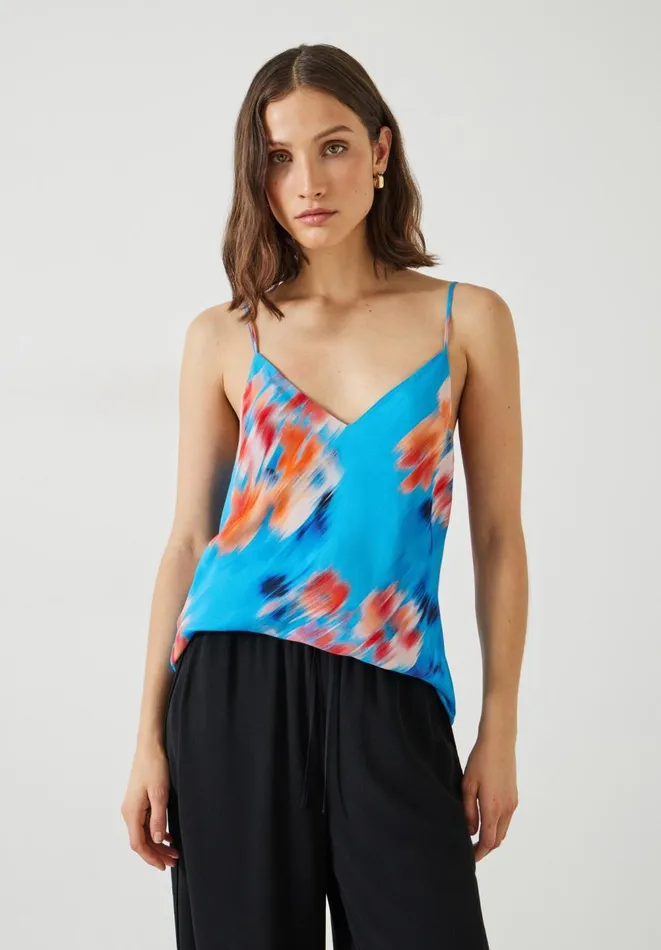 Hush Tops and Tshirts Women Scarlett Vneck Cami Blurred Floral Blue