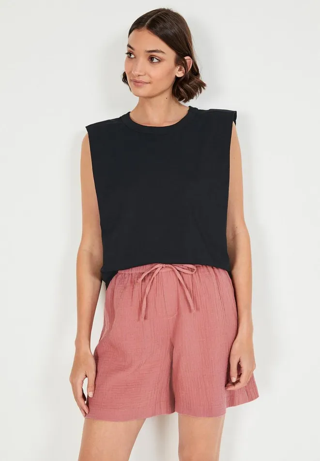 Hush Tops and Tshirts Women Shoulder Pad Vest Top Black
