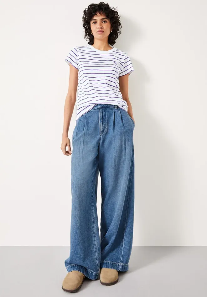 Hush Tops and Tshirts Women Slim Fit Stripe TShirt Whitepurple Hush Tops and Tshirts Women Slim Fit Stripe TShirt Whitepurple