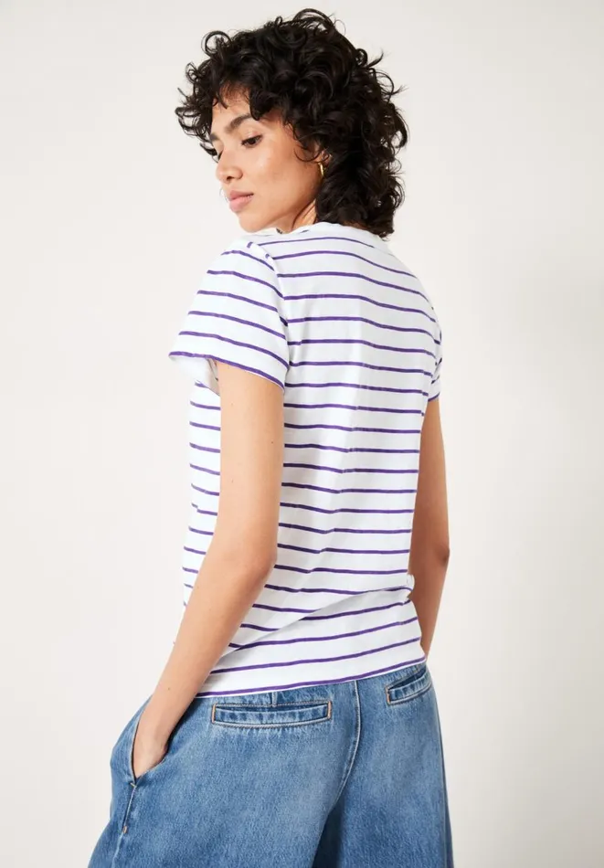 Hush Tops and Tshirts Women Slim Fit Stripe TShirt Whitepurple Hush Tops and Tshirts Women Slim Fit Stripe TShirt Whitepurple