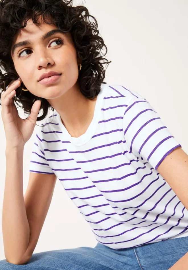 Hush Tops and Tshirts Women Slim Fit Stripe TShirt Whitepurple Hush Tops and Tshirts Women Slim Fit Stripe TShirt Whitepurple