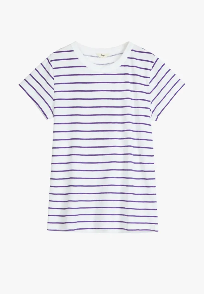 Hush Tops and Tshirts Women Slim Fit Stripe TShirt Whitepurple Hush Tops and Tshirts Women Slim Fit Stripe TShirt Whitepurple