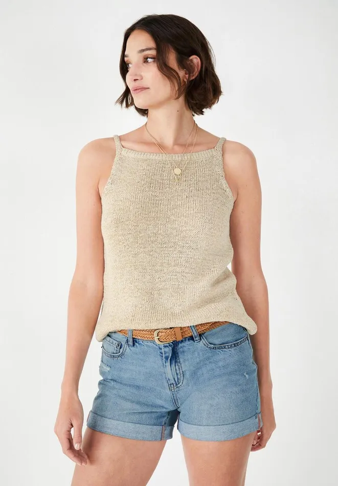 Hush Tops and Tshirts Women Thara Knitted Tape Vest Top Natural