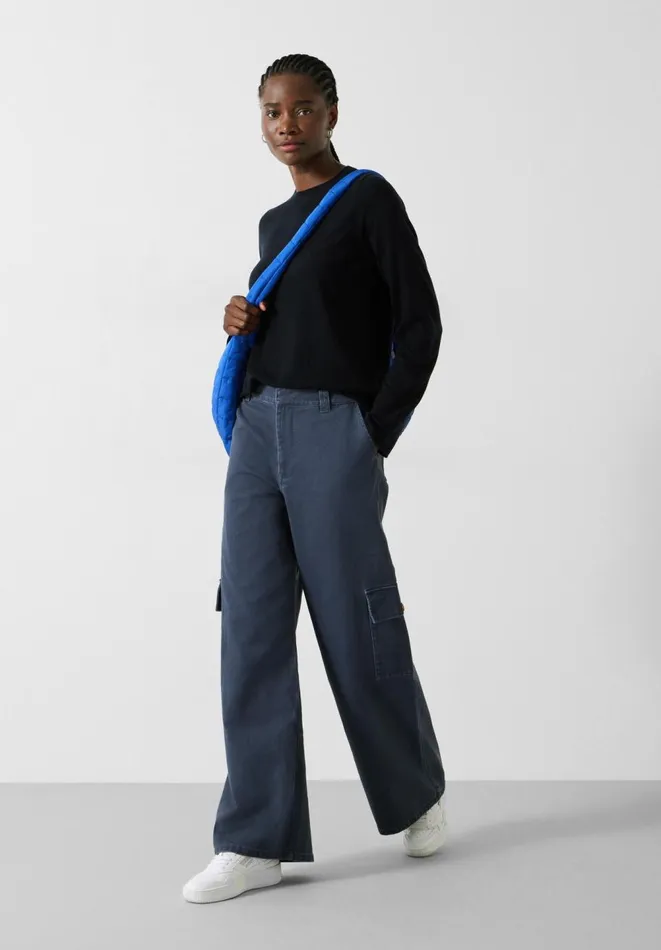 Hush Trousers Women Jess Wide Leg Cargo Trousers Blue Grey