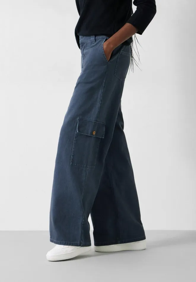 Hush Trousers Women Jess Wide Leg Cargo Trousers Blue Grey
