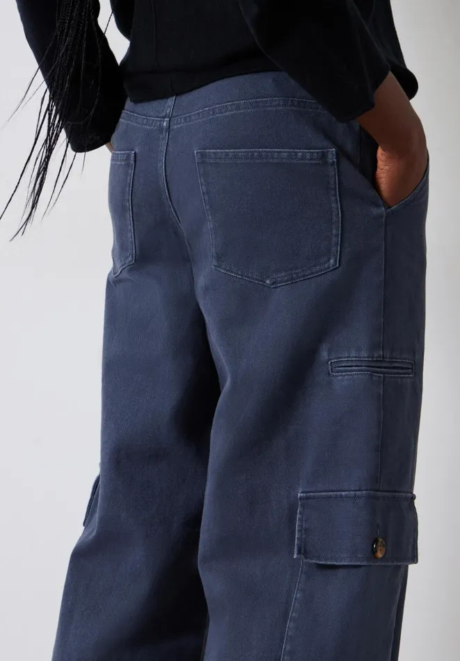 Hush Trousers Women Jess Wide Leg Cargo Trousers Blue Grey