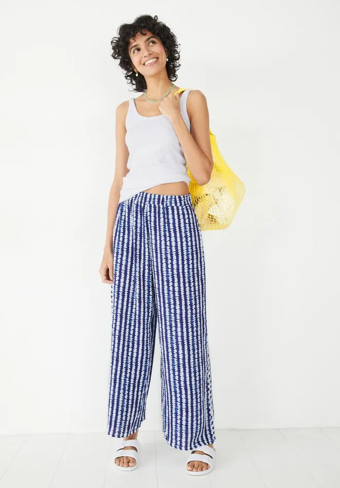 Hush Trousers Women Printed Wide Leg Trouser Shibori Stripe Navy