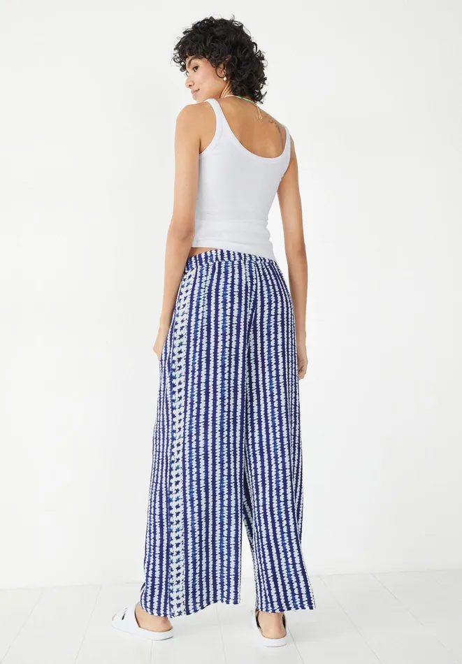Hush Trousers Women Printed Wide Leg Trouser Shibori Stripe Navy