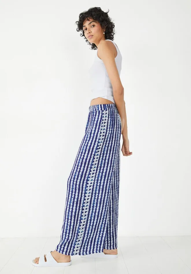 Hush Trousers Women Printed Wide Leg Trouser Shibori Stripe Navy