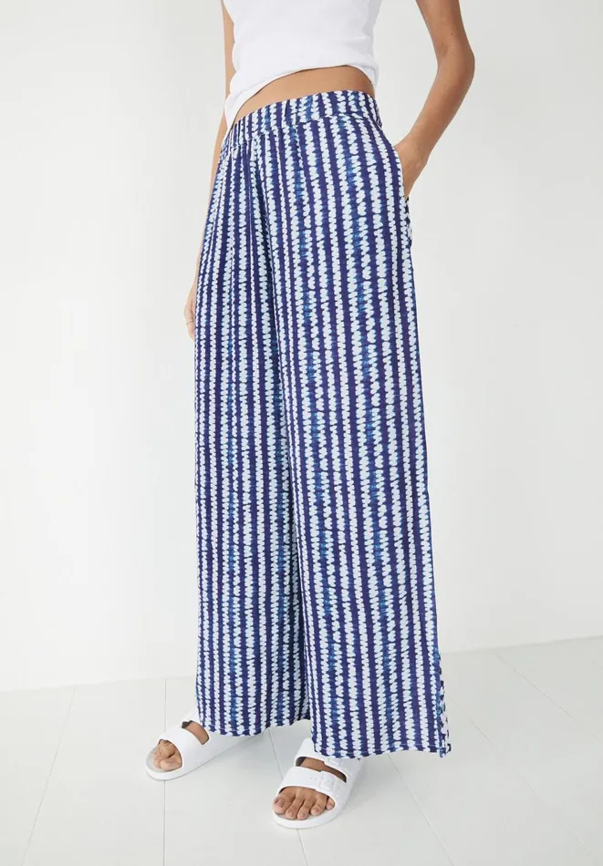 Hush Trousers Women Printed Wide Leg Trouser Shibori Stripe Navy