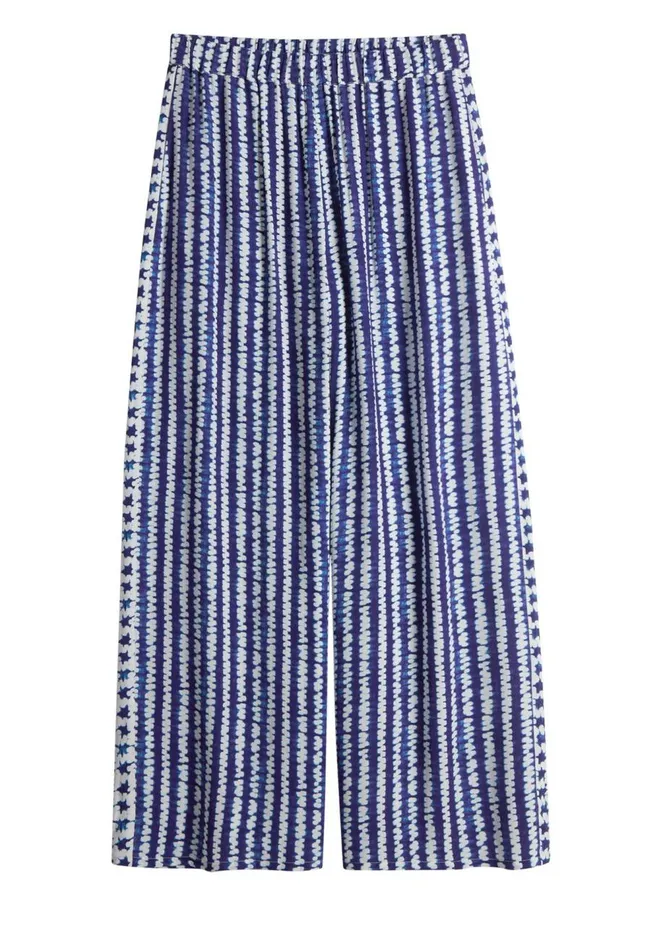 Hush Trousers Women Printed Wide Leg Trouser Shibori Stripe Navy