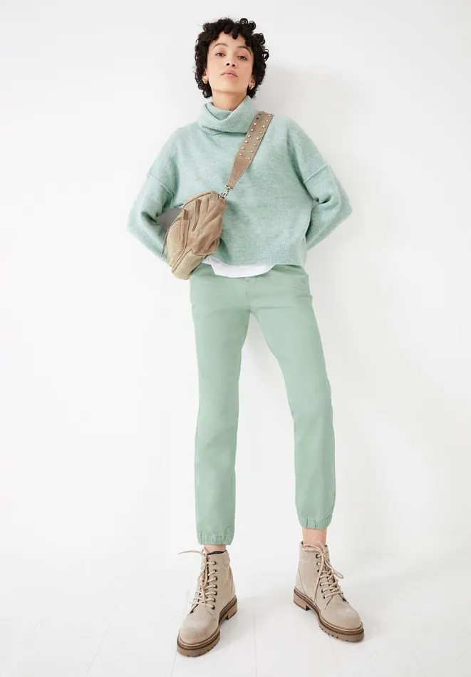 Hush Trousers Women StretchCotton Cuffed Chinos Grey Green