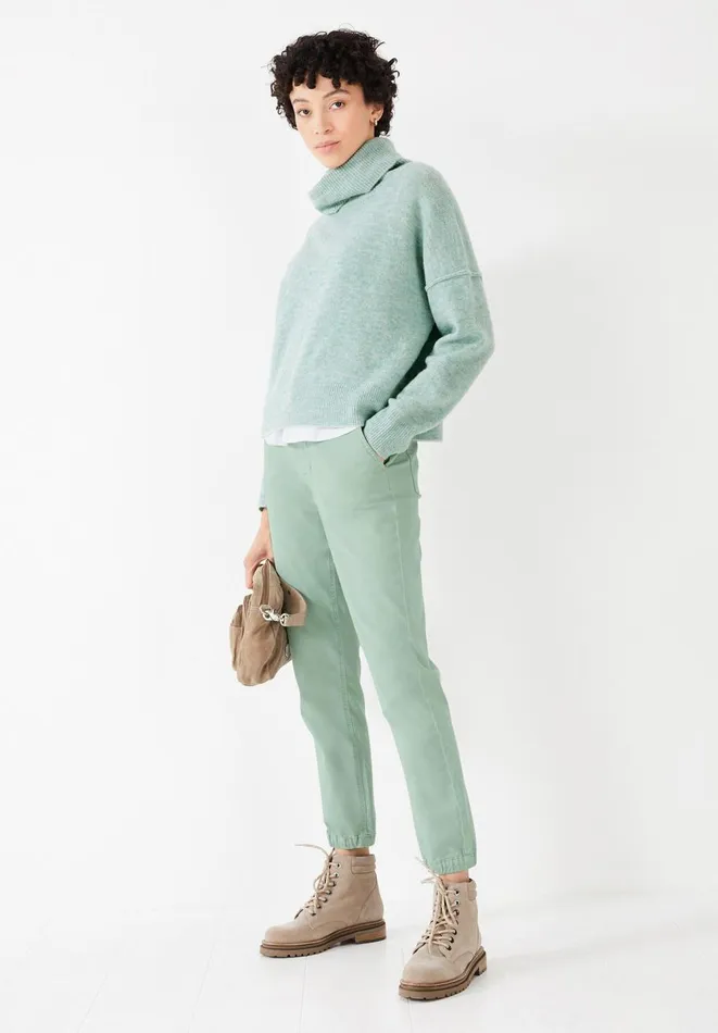 Hush Trousers Women StretchCotton Cuffed Chinos Grey Green Hush Trousers Women StretchCotton Cuffed Chinos Grey Green